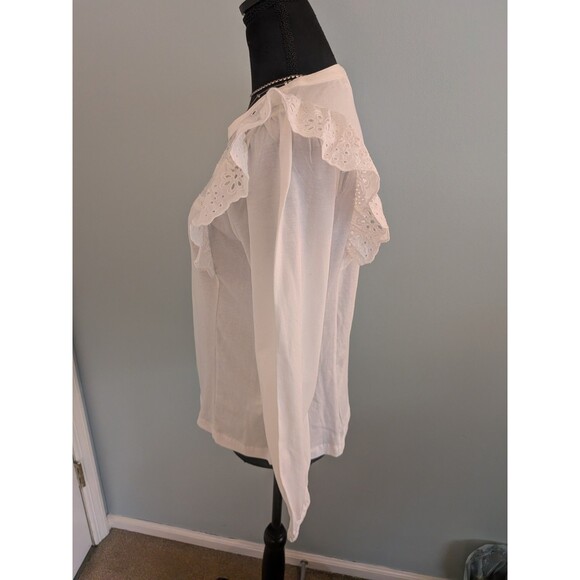 J. Crew Top Womens S Long Sleeve Eyelet Ruffle Cotton Pullover Blue Peasant New - Picture 7 of 13
